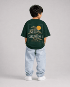 Boys oversized graphic t-shirt in emerald green, Keep Growing print, Bold Cub Korean streetwear - back