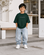 Boys oversized graphic t-shirt in emerald green, Keep Growing print, Bold Cub Korean streetwear - lifestyle shot
