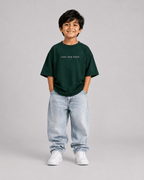 Boys oversized graphic t-shirt in emerald green, Keep Growing print, Bold Cub Korean streetwear - front