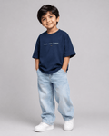 Boys oversized graphic t-shirt in navy blue, Keep Growing print, Bold Cub Korean streetwear - detail shot