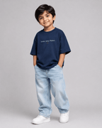 Boys oversized graphic t-shirt in navy blue, Keep Growing print, Bold Cub Korean streetwear - detail shot