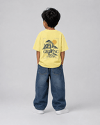 Boys oversized graphic t-shirt in pastel yellow, Keep Growing print, Bold Cub Korean streetwear - back