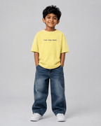 Boys oversized graphic t-shirt in pastel yellow, Keep Growing print, Bold Cub Korean streetwear - front