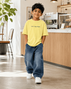 Boys oversized graphic t-shirt in pastel yellow, Keep Growing print, Bold Cub Korean streetwear - lifestyle shot