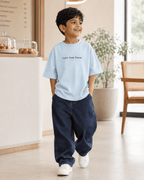 Boys oversized graphic t-shirt in sky blue, Keep Growing print, Bold Cub Korean streetwear - lifestyle shot