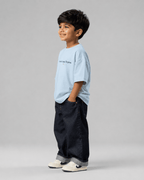 Boys oversized graphic t-shirt in sky blue, Keep Growing print, Bold Cub Korean streetwear - detail shot