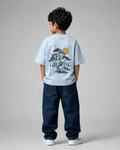 Boys oversized graphic t-shirt in sky blue, Keep Growing print, Bold Cub Korean streetwear - back
