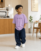 Boys oversized graphic t-shirt in lavender, Keep Growing print, Bold Cub Korean streetwear - lifestyle shot
