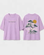 Boys oversized graphic t-shirt in lavender, Keep Growing print, Bold Cub Korean streetwear - flat lay