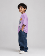 Boys oversized graphic t-shirt in lavender, Keep Growing print, Bold Cub Korean streetwear - detail shot