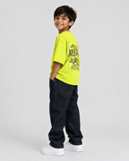 Boys oversized graphic t-shirt in neon lime, Keep Growing print, Bold Cub Korean streetwear - detail shot