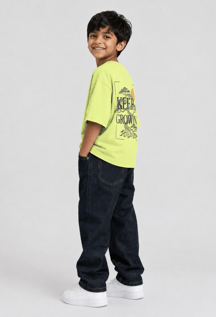 Keep Growing – Boys Oversized Graphic T-Shirt – Neon Lime