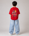 Boys oversized graphic t-shirt in red, Keep Growing print, Bold Cub Korean streetwear - back
