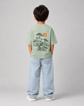 Boys oversized graphic t-shirt in sage green, Keep Growing print, Bold Cub Korean streetwear - back