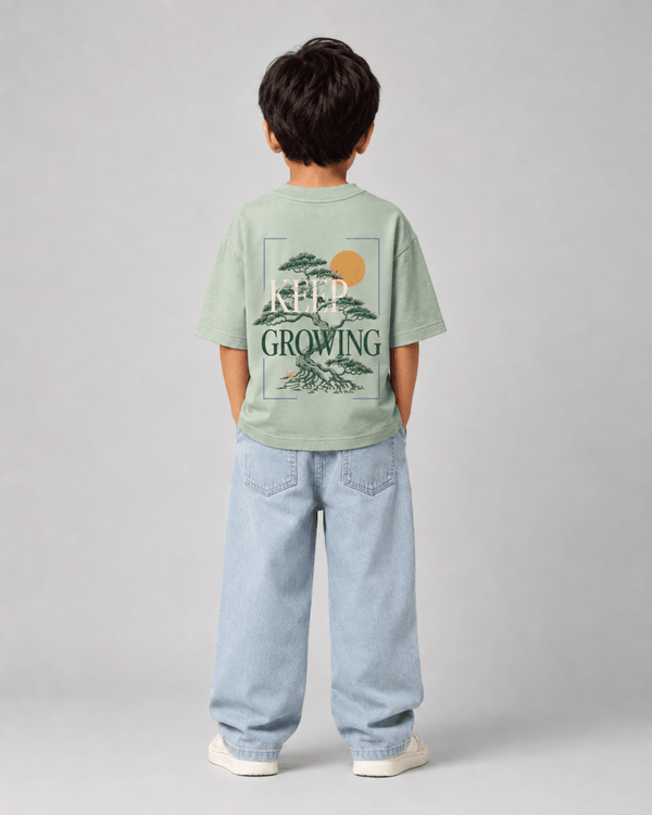 Keep Growing – Boys Oversized Graphic T-Shirt – Matcha Green