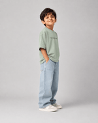 Boys oversized graphic t-shirt in sage green, Keep Growing print, Bold Cub Korean streetwear - detail shot