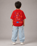 Boys oversized graphic t-shirt in red, There Are No Rules print, Bold Cub Korean streetwear - back
