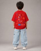 Boys oversized graphic t-shirt in red, There Are No Rules print, Bold Cub Korean streetwear - back