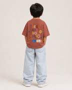 Boys oversized graphic t-shirt in Brown, There Are No Rules print, Bold Cub Korean streetwear - back