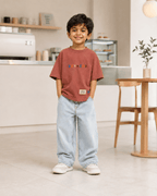 Boys oversized graphic t-shirt in Brown, There Are No Rules print, Bold Cub Korean streetwear - lifestyle shot