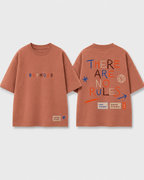 Boys oversized graphic t-shirt in Brown, There Are No Rules print, Bold Cub Korean streetwear - flat lay