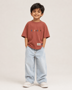 Boys oversized graphic t-shirt in Brown, There Are No Rules print, Bold Cub Korean streetwear - front