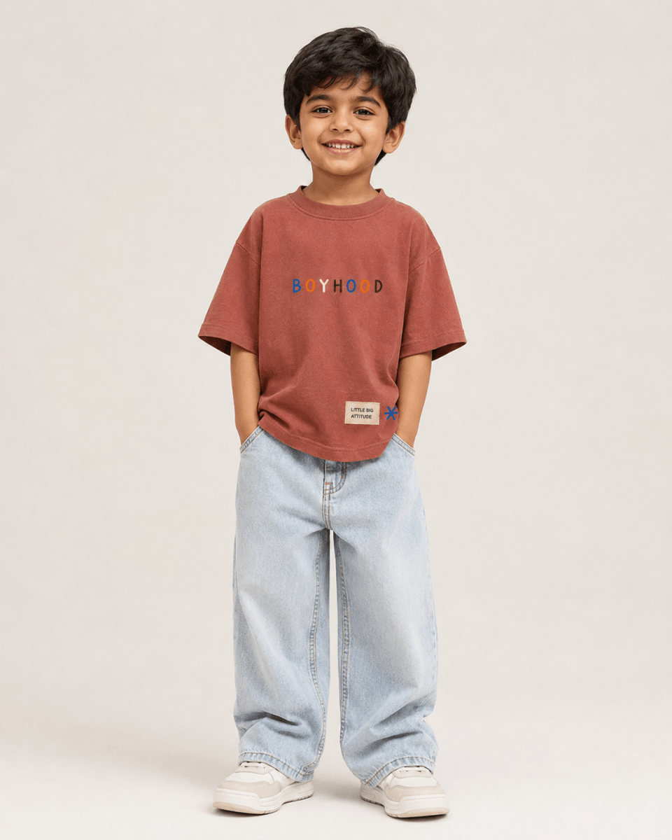 Boys oversized graphic t-shirt in Brown, There Are No Rules print, Bold Cub Korean streetwear - front