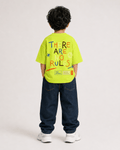 Boys oversized graphic t-shirt in neon lime, There Are No Rules print, Bold Cub Korean streetwear - back