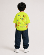 Boys oversized graphic t-shirt in neon lime, There Are No Rules print, Bold Cub Korean streetwear - back