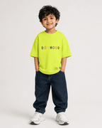 Boys oversized graphic t-shirt in neon lime, There Are No Rules print, Bold Cub Korean streetwear - front