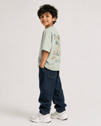 Boys oversized graphic t-shirt in sage green, There Are No Rules print, Bold Cub Korean streetwear - detail shot