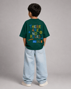 Boys oversized graphic t-shirt in emerald green, There Are No Rules print, Bold Cub Korean streetwear - back