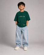Boys oversized graphic t-shirt in emerald green, There Are No Rules print, Bold Cub Korean streetwear - front