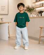 Boys oversized graphic t-shirt in emerald green, There Are No Rules print, Bold Cub Korean streetwear - lifestyle shot