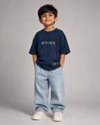 Boys oversized graphic t-shirt in navy blue, There Are No Rules print, Bold Cub Korean streetwear - front