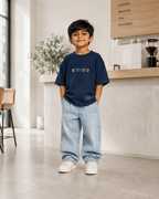 Boys oversized graphic t-shirt in navy blue, There Are No Rules print, Bold Cub Korean streetwear - lifestyle shot