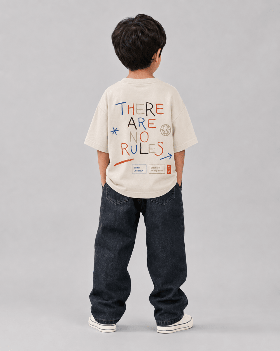 Boys oversized graphic t-shirt in off-white, There Are No Rules print, Bold Cub Korean streetwear - back