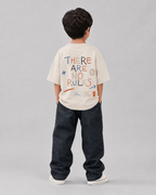 Boys oversized graphic t-shirt in off-white, There Are No Rules print, Bold Cub Korean streetwear - back