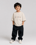 Boys oversized graphic t-shirt in off-white, There Are No Rules print, Bold Cub Korean streetwear - front