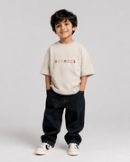 Boys oversized graphic t-shirt in off-white, There Are No Rules print, Bold Cub Korean streetwear - front