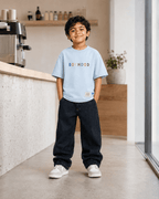 Boys oversized graphic t-shirt in sky blue, There Are No Rules print, Bold Cub Korean streetwear - lifestyle shot