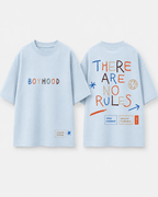 Boys oversized graphic t-shirt in sky blue, There Are No Rules print, Bold Cub Korean streetwear - flat lay