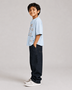 Boys oversized graphic t-shirt in sky blue, There Are No Rules print, Bold Cub Korean streetwear - detail shot