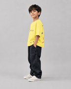 Boys oversized graphic t-shirt in pastel yellow, There Are No Rules print, Bold Cub Korean streetwear - detail shot