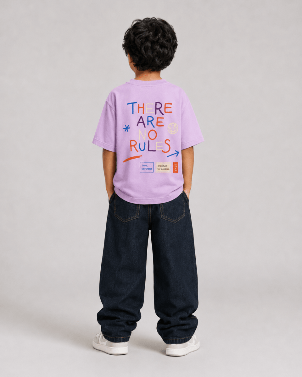 Boys oversized graphic t-shirt in lavender, There Are No Rules print, Bold Cub Korean streetwear - back
