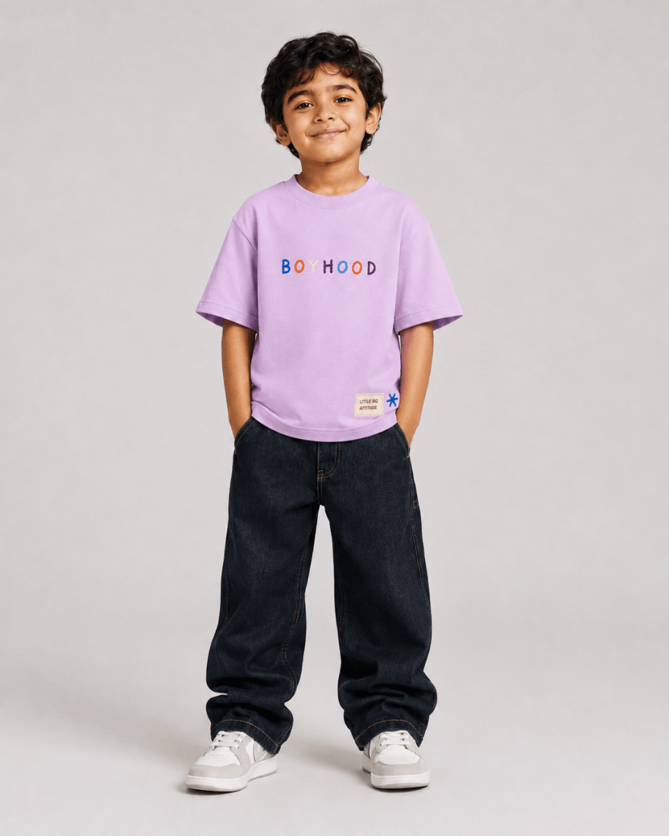 Boys oversized graphic t-shirt in lavender, There Are No Rules print, Bold Cub Korean streetwear - front