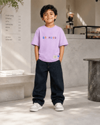 Boys oversized graphic t-shirt in lavender, There Are No Rules print, Bold Cub Korean streetwear - lifestyle shot
