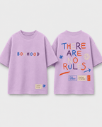 Boys oversized graphic t-shirt in lavender, There Are No Rules print, Bold Cub Korean streetwear - flat lay