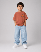 Boys oversized graphic t-shirt in Brown, Road Trip print, Bold Cub Korean streetwear - front