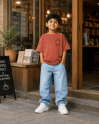 Boys oversized graphic t-shirt in Brown, Road Trip print, Bold Cub Korean streetwear - lifestyle shot